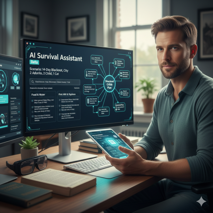 KI Krisenvorsorge, Survival KI Anleitung, Drohnen Katastrophenschutz, Notfall Offline PDFs, USB Stick Krisenwissen, Solar Powerbank Blackout, Smartphone Survival Tool, Wasserfilter Anleitung KI, Erste Hilfe Checkliste digital, Evakuierungsplan erstellen, Autarkie Technik, Notvorrat Planung KI, Offline Karten Krisen, Powerstation Notstrom, Drohnen Luftaufklärung, Krisenbibliothek USB, Wasseraufbereitung Guide, Hygiene Notfall digital
