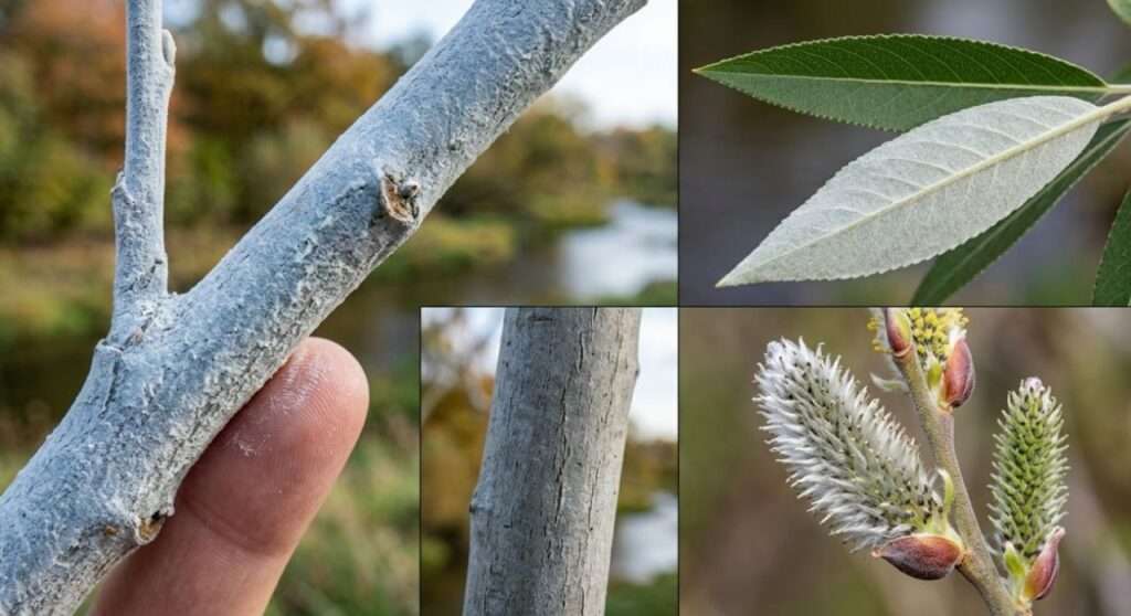 Detailansicht der salix daphnoides, der Reif Weide, um diese leichter identifizieren zu können, da sich mehr Wirkstoffe enthält als z.B. die Silberweide